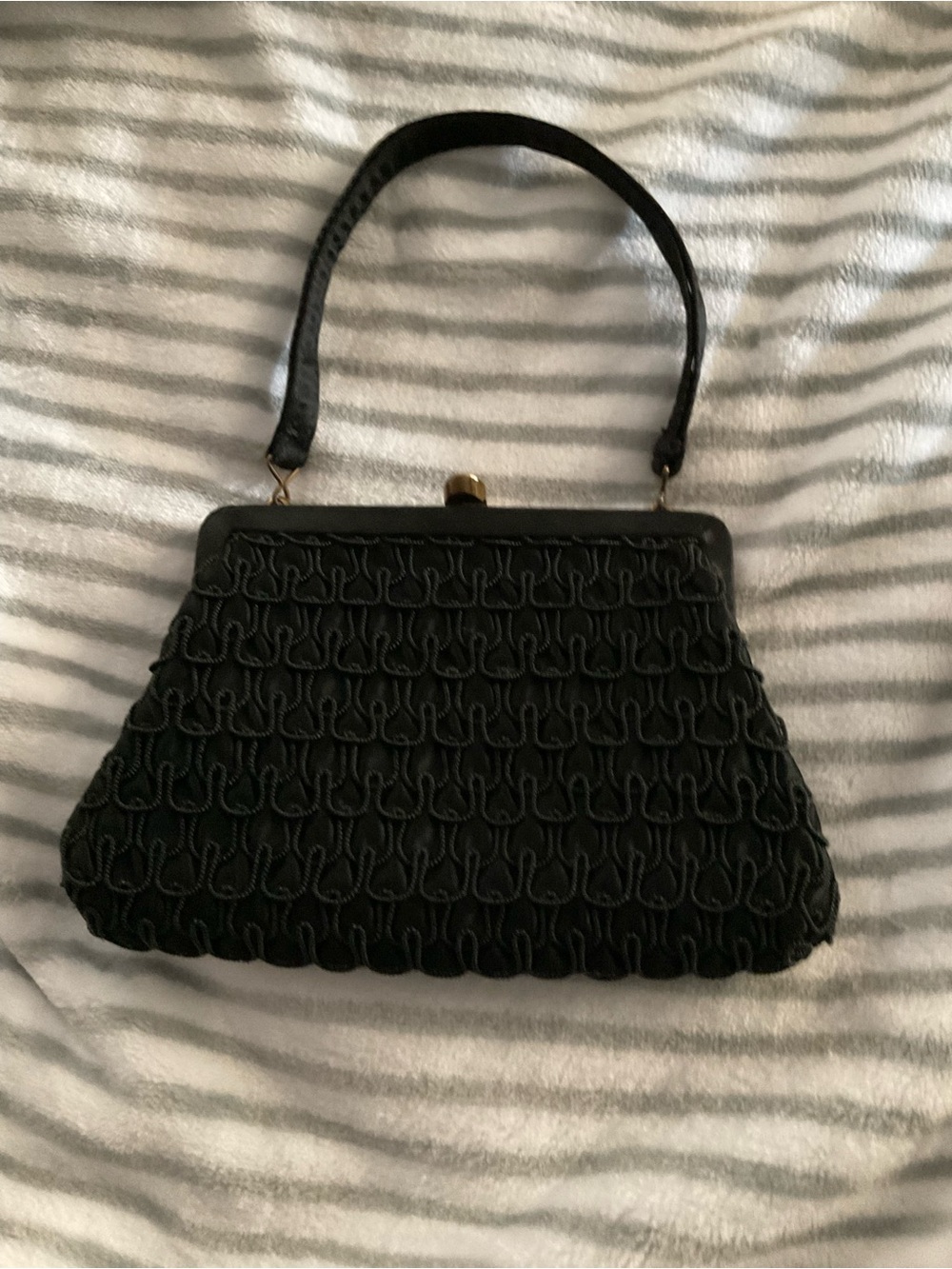 Classic Black Evening Handbag - Elegant Woven Design